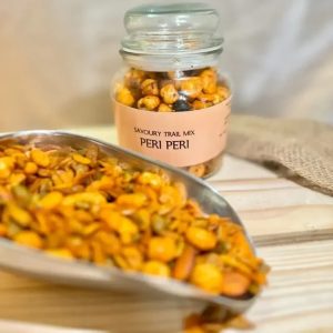 Riha's Chocolates Peri Peri Dry Fruit Trail Mix pack of 220gm | FoxNuts | Pumpkin Seeds | Almonds | Cashew | Raisins