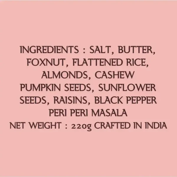 Riha's Chocolates Peri Peri Dry Fruit Trail Mix pack of 220gm | FoxNuts | Pumpkin Seeds | Almonds | Cashew | Raisins - Image 3