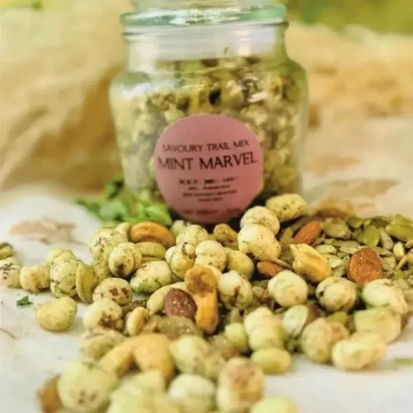 Riha's Chocolates Mint Pudina Dry Fruit Trail Mix pack of 220gm | FoxNuts | Pumpkin Seeds | Almonds | Cashew | Raisins - Image 3